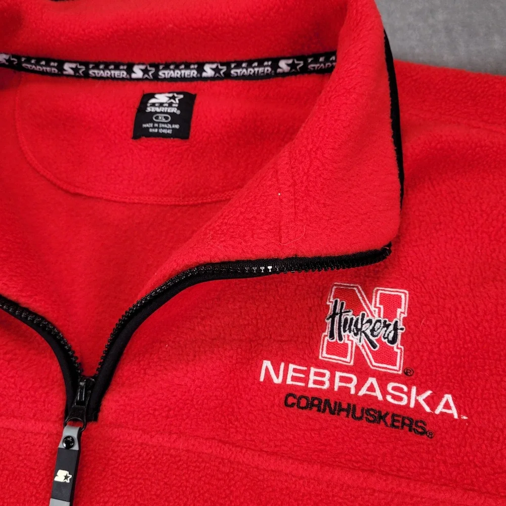 Starter‎ Vintage Nebraska Huskers Mens XL Red Fleece Quarter Zip Pullover Jacket